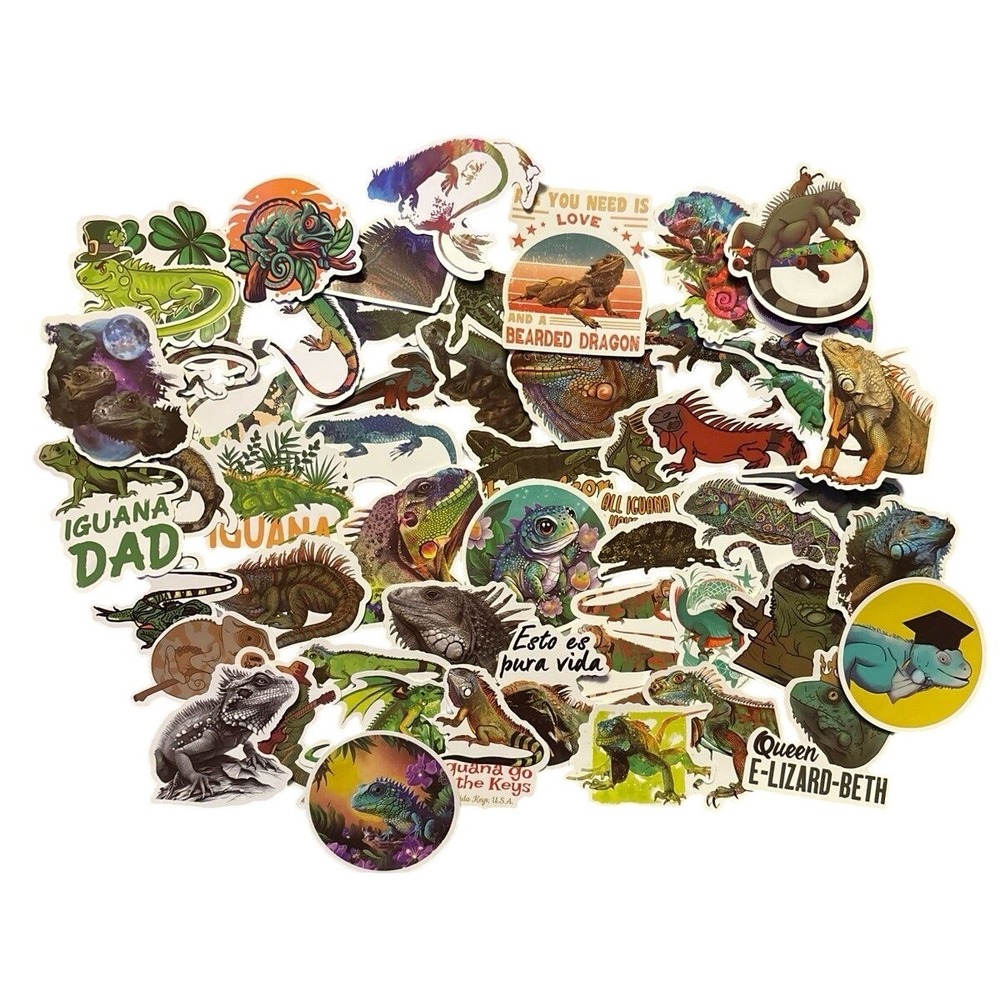 NEW 52pc Full Color Vinyl Iguana/Bearded Dragon Stickers for Water Bottles, etc